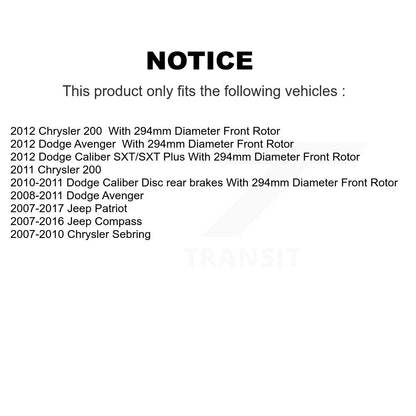Brake Caliper Rotor & Semi-Metallic Pad Front Kit For Jeep Patriot Dodge Compass