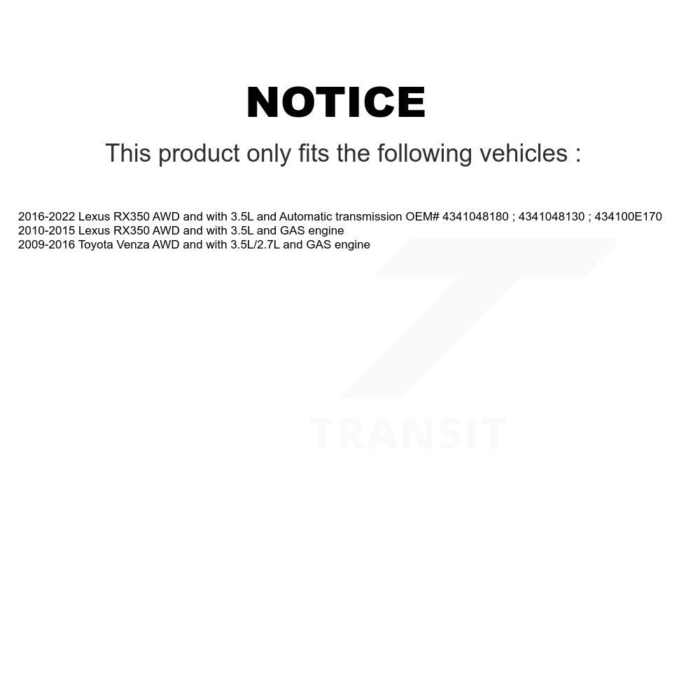 CV Axle Drive Shaft Front Kit For Toyota Lexus RX350 Venza Highlander RX350L
