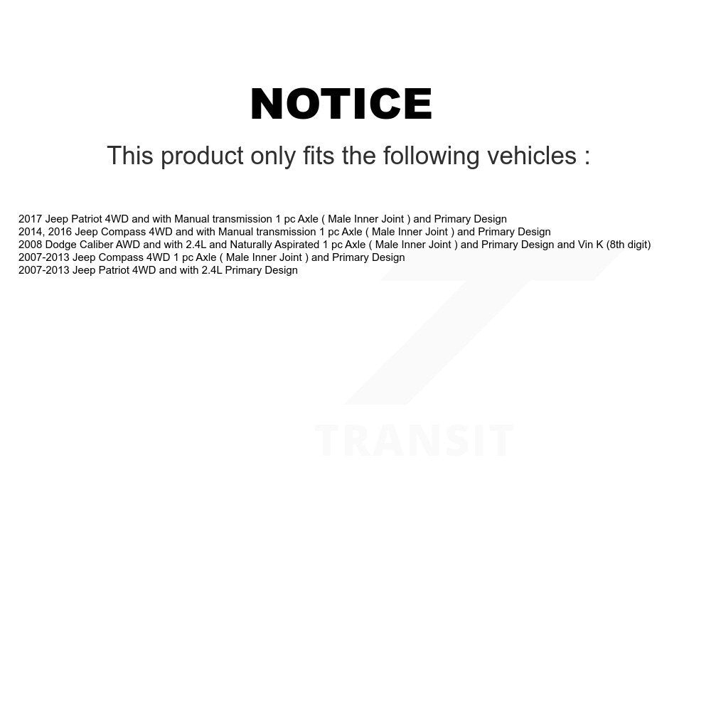 CV Axle Drive Shaft Front Rear Kit For Jeep Patriot Compass Dodge Caliber