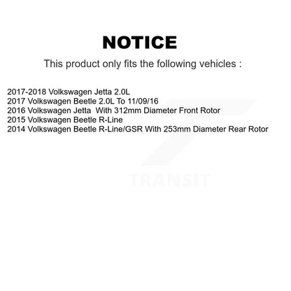 Drilled Slot Brake Rotor & Semi-Metallic Pad Front Rear Kit For Volkswagen Jetta