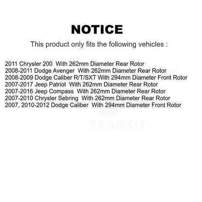 Drill Slot Brake Rotor Ceramic Pad Front Rear Kit For Jeep Patriot Compass Dodge