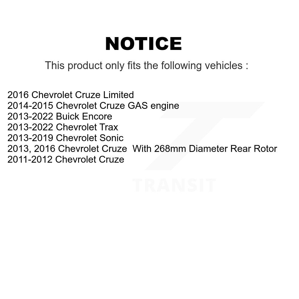 Coated Brake Rotor Rear Pair For Chevrolet Cruze Buick Encore Trax Sonic Limited