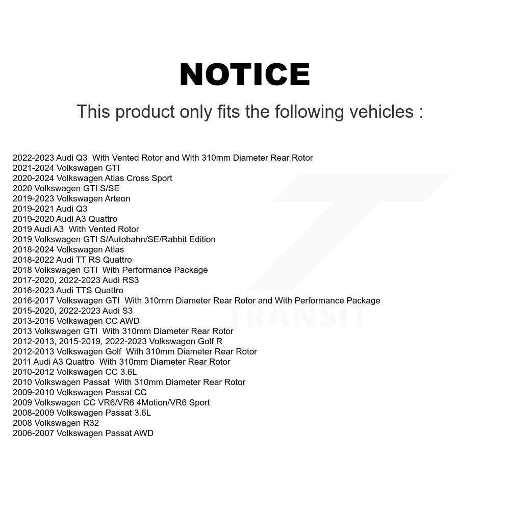 Coated Brake Rotor Rear Pair For Volkswagen Atlas Audi Q3 GTI Cross Sport Golf R