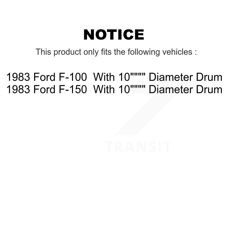 Coated Brake Drum Shoe Rear Kit For 1983 Ford F-150 F-100 With 10" Diameter