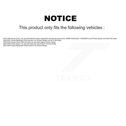 CV Axle Drive And Bearing Front Left Kit For Toyota Camry Highlander Solara