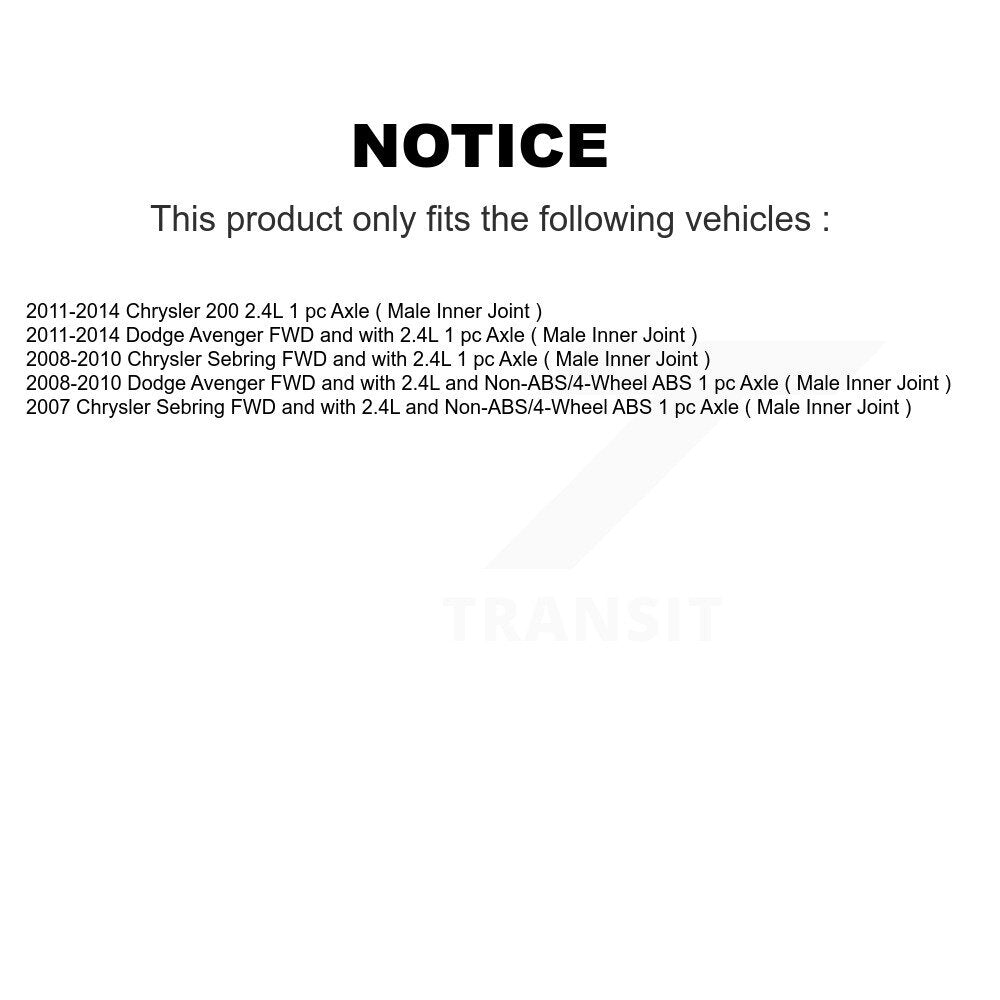 CV Axle Shaft And Bearing Front Right Kit For Chrysler 200 Dodge Avenger Sebring