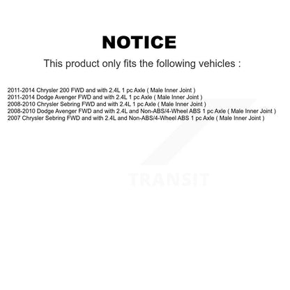 CV Axle Drive Shaft And Bearing Front Kit For Chrysler 200 Dodge Avenger Sebring