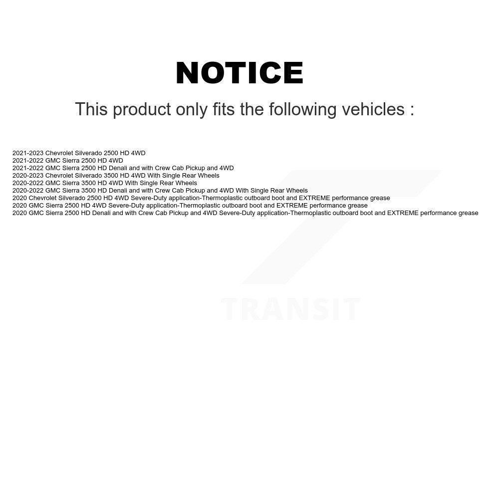 CV Axle Shaft Bearing Front Kit For Chevrolet GMC Silverado 2500 HD Sierra 3500