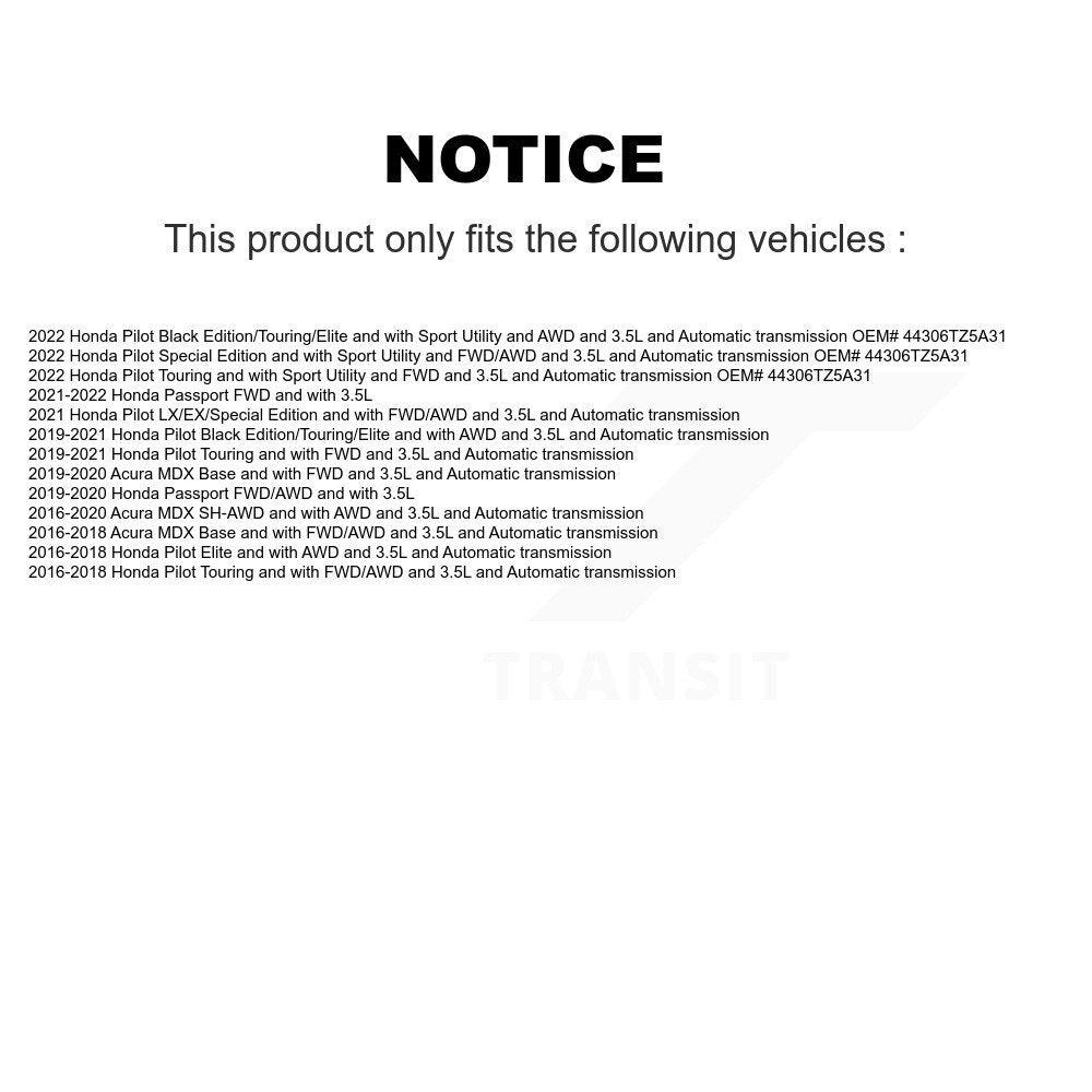 CV Axle Drive Shaft And Bearing Front Kit For Honda Pilot Acura MDX Passport