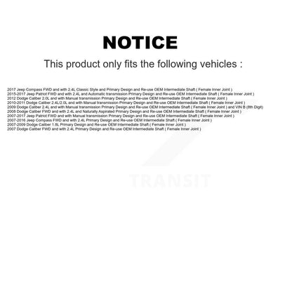 CV Axle Drive And Bearing Front Right Kit For Jeep Patriot Compass Dodge Caliber
