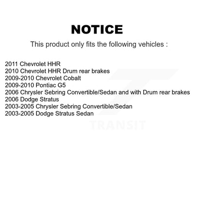 Drum Brake Shoes Hardware Rear Kit For Chevrolet Cobalt Chrysler Sebring Pontiac