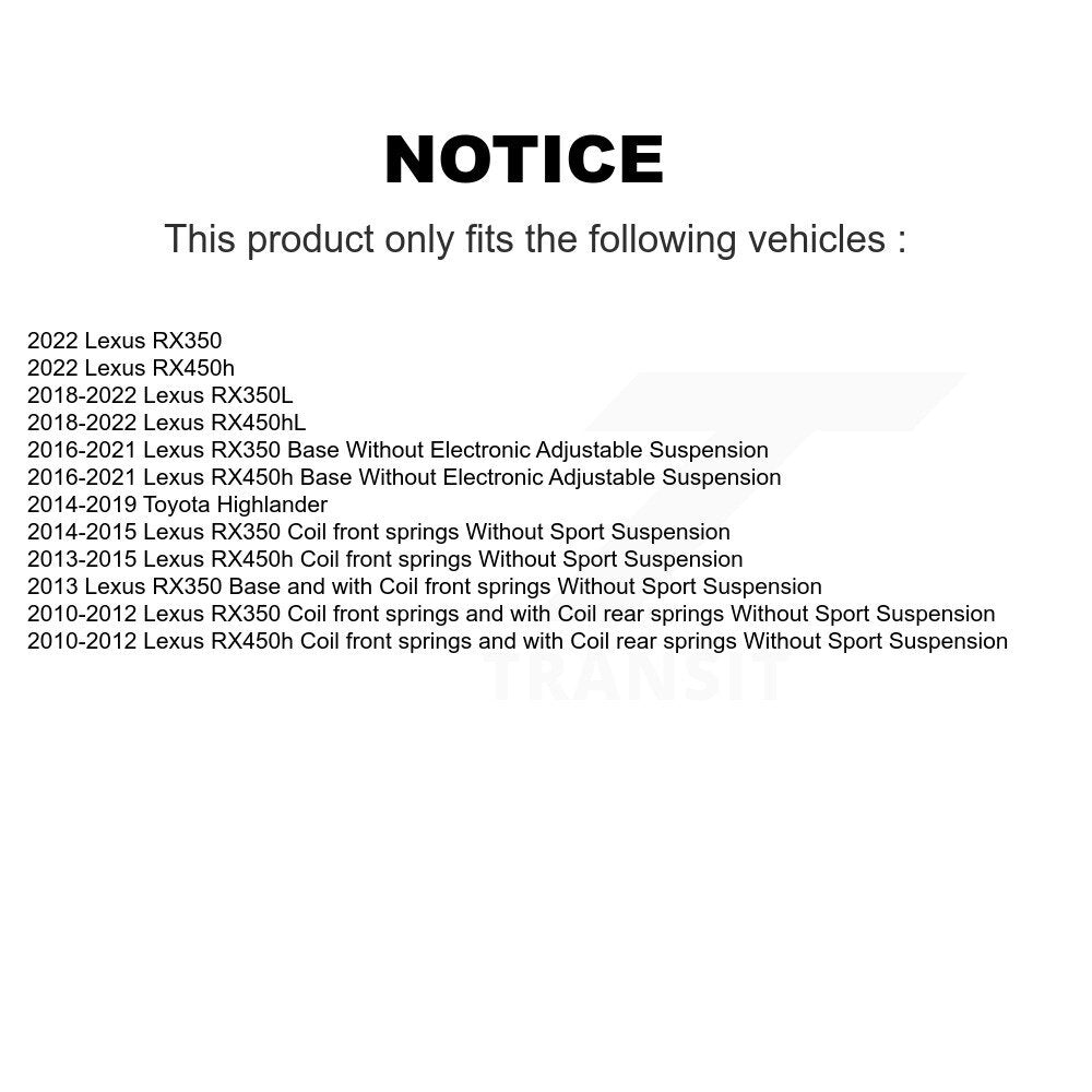 Shock And TOR Link Kit Rear For Lexus RX350 Toyota Highlander RX450h RX350L