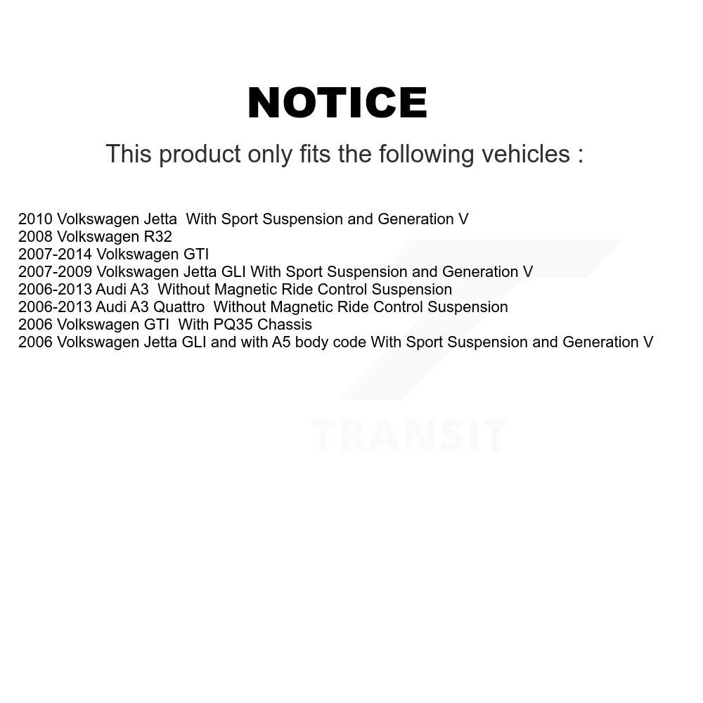 Strut Rear Shock & TOR Bar Link Front Kit For Volkswagen Jetta GTI Audi A3
