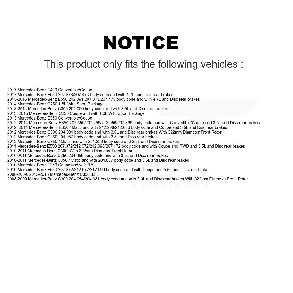 Semi-Metallic Brake Pads Wear Sensor Front Rear Kit (7Pc) For Mercedes-Benz C300