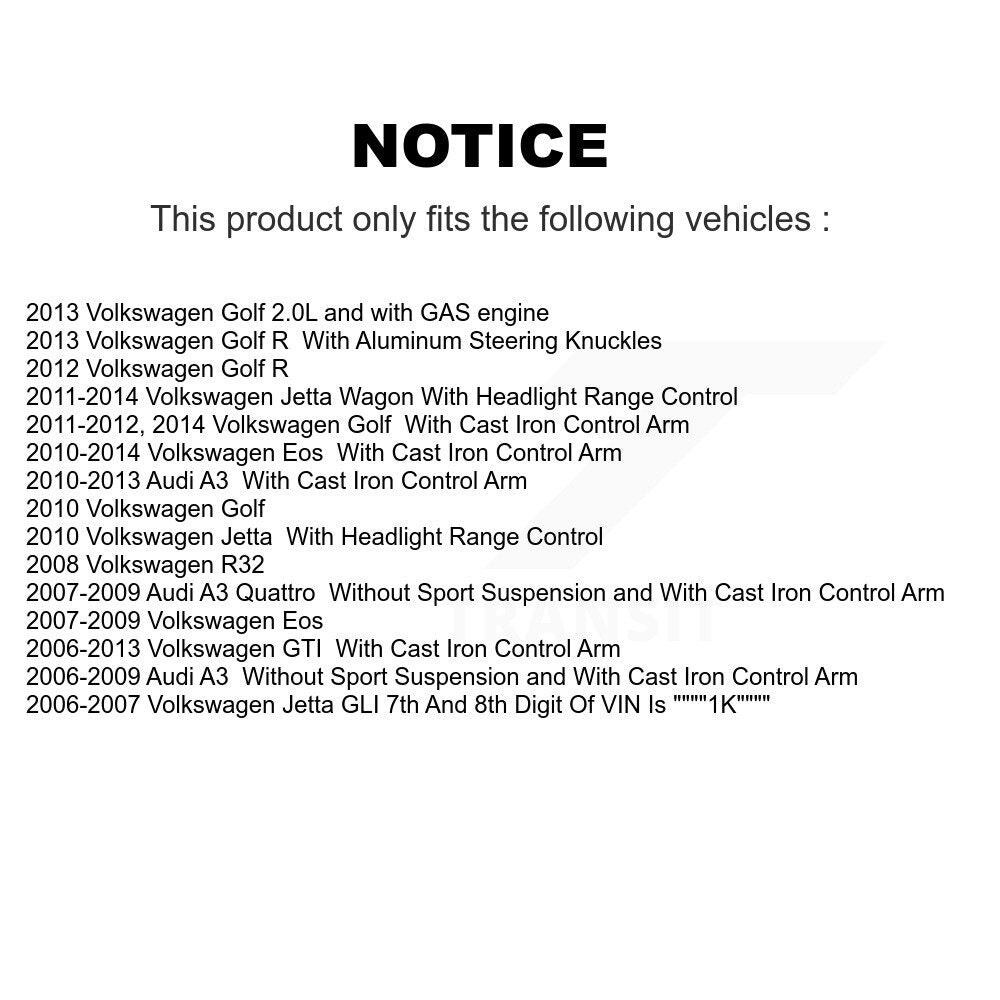 Suspension Control Arm Tie Rod End Link Ball Joint Front Kit (8Pc) For Jetta GTI