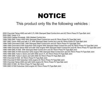Lower & Upper Ball Joints Front Kit For K1500 Chevrolet GMC Tahoe Yukon Suburban