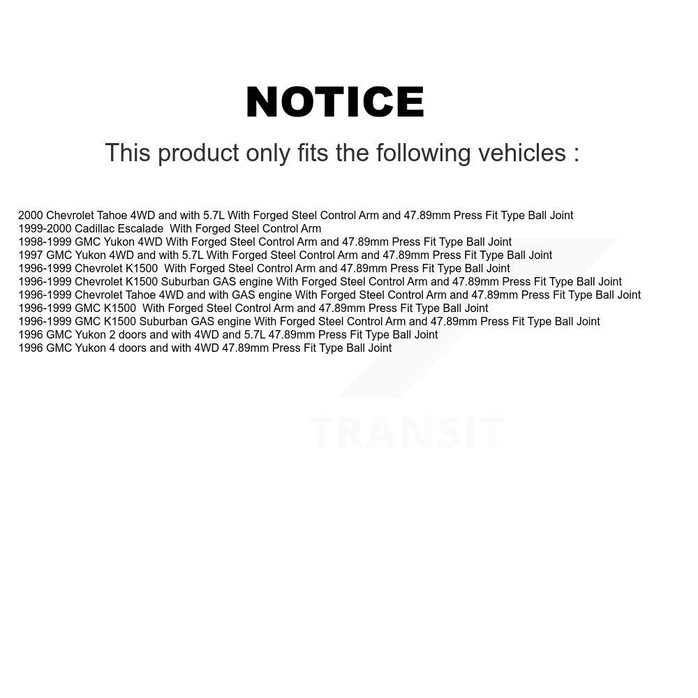 Lower & Upper Ball Joints Front Kit For K1500 Chevrolet GMC Tahoe Suburban Yukon