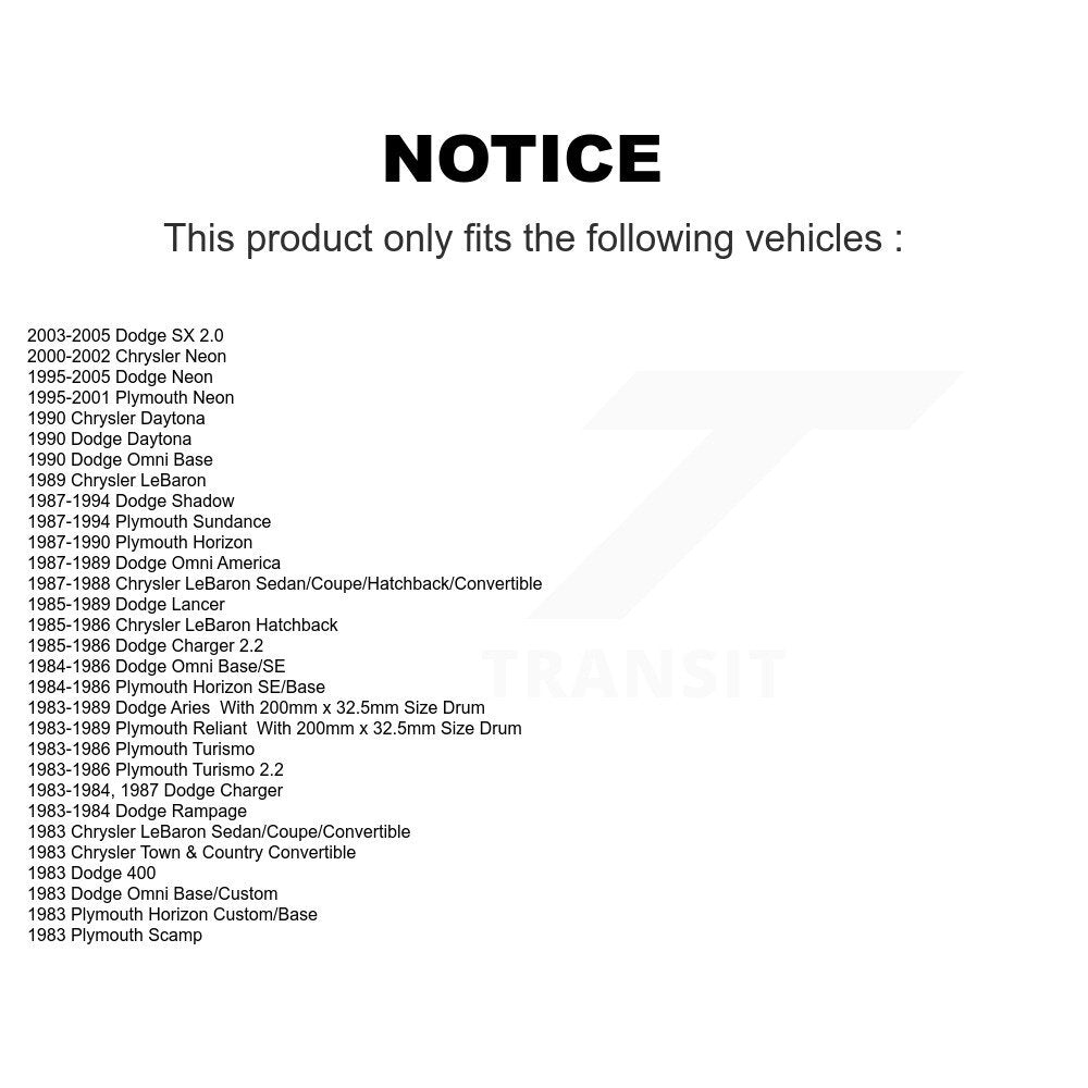 Drum Brake Shoe Rear NB-519B For Neon Dodge Chrysler Plymouth LeBaron Shadow 400