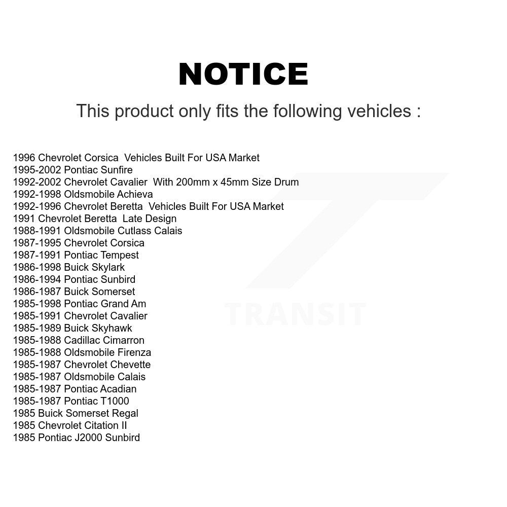 Drum Brake Shoe Rear NB-553B For Chevrolet Cavalier Pontiac Sunfire Grand Am II