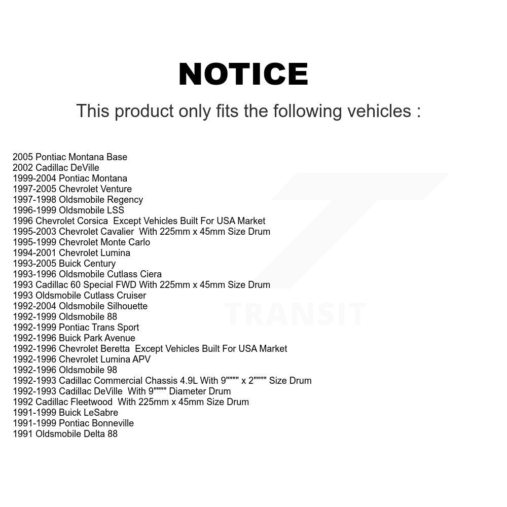 Drum Brake Shoe Rear NB-636B For Chevrolet Cavalier Buick Pontiac Montana Lumina