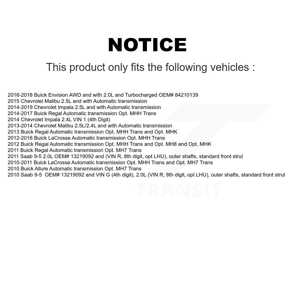 CV Axle Shaft Front Left NCV-GM10279 For Chevrolet Buick Malibu Impala LaCrosse