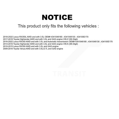 CV Axle Shaft Front Right NCV-TO69186 For Toyota Lexus RX350 Venza Highlander