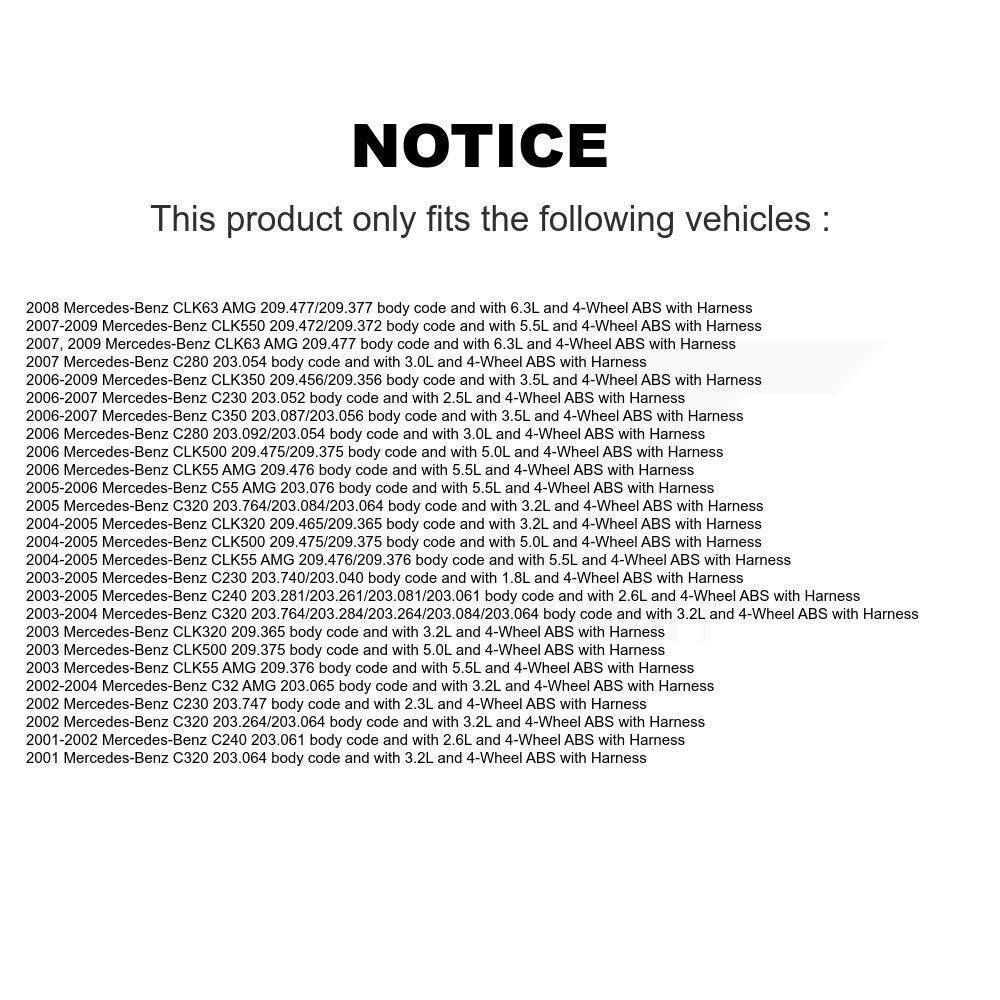ABS Wheel Speed Sensor Rear SEN-2ABS0052 For Mercedes-Benz C230 C240 C280 CLK350