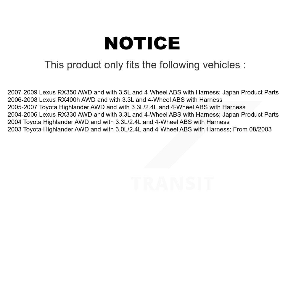 ABS Wheel Speed Sensor Rear SEN-2ABS0228 For Lexus RX350 Toyota Highlander RX330