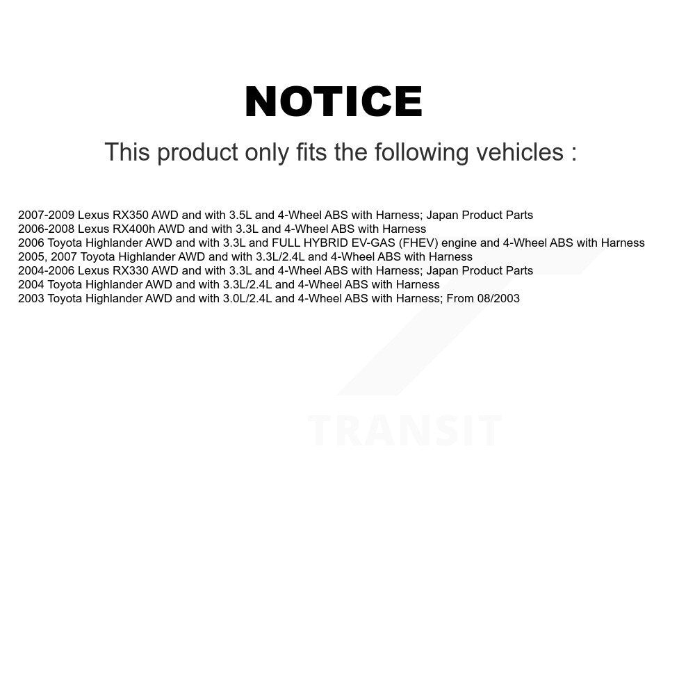ABS Wheel Speed Sensor Rear Right SEN-2ABS0237 For Lexus RX350 Toyota Highlander