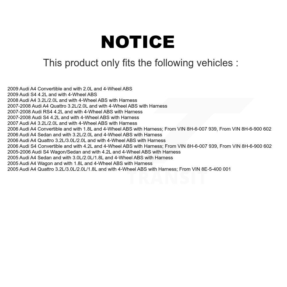 ABS Wheel Speed Sensor Rear Right SEN-2ABS0592 For Audi A4 Quattro S4 RS4