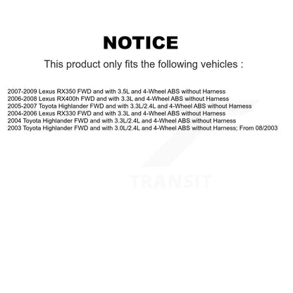 ABS Wheel Speed Sensor Rear SEN-2ABS1036 For Lexus RX350 Toyota Highlander RX330