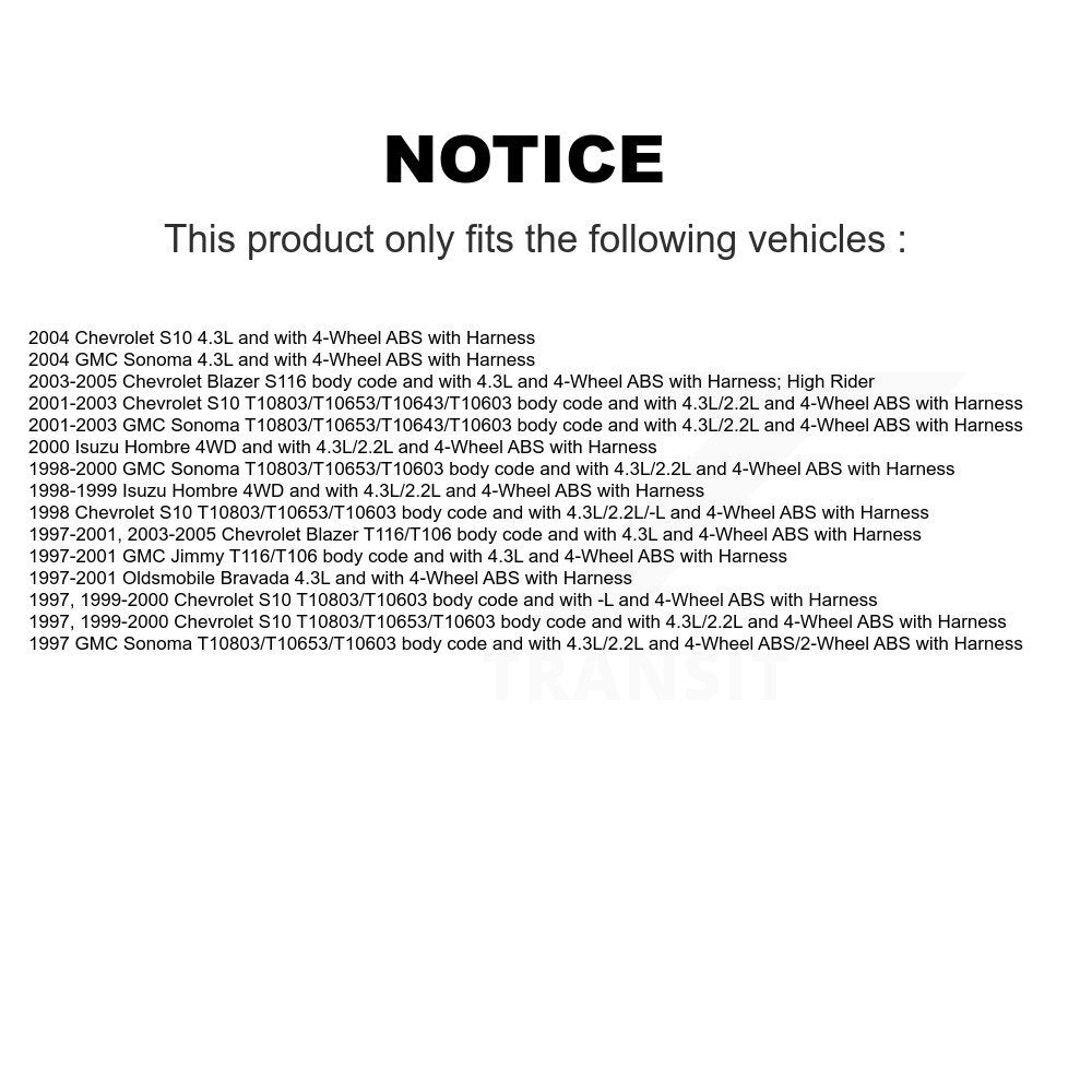 ABS Wheel Speed Sensor Front SEN-2ABS3311 For Chevrolet GMC Blazer S10 Sonoma