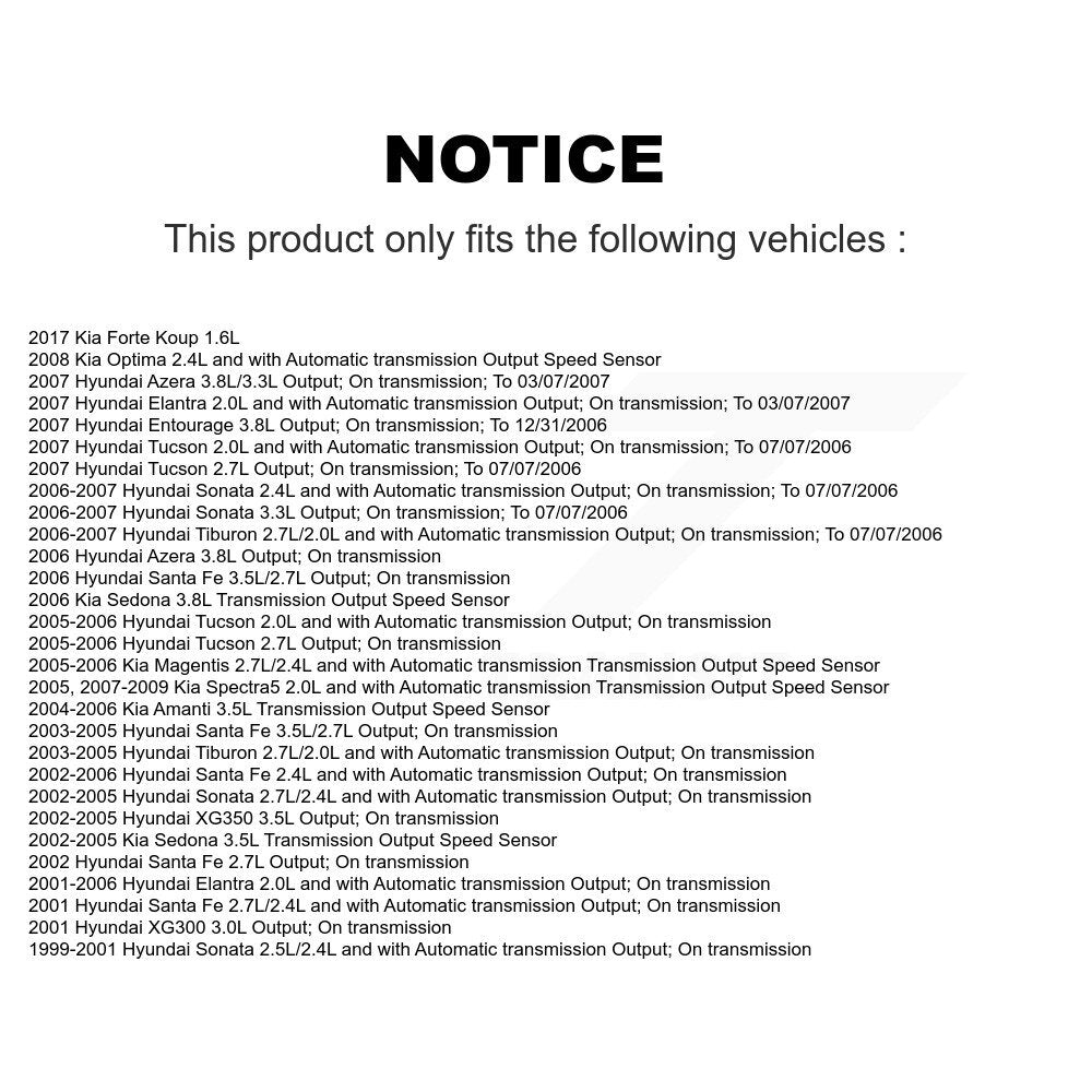 Speed Sensor SEN-2VSS0012 For Hyundai Elantra Tucson Sonata Santa Fe Kia Tiburon