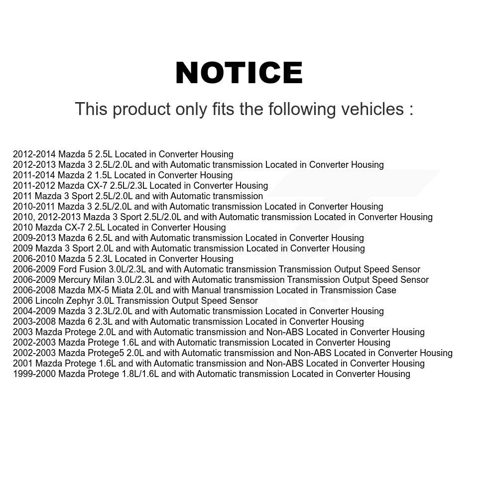 Vehicle Speed Sensor SEN-2VSS0081 For Mazda 3 5 6 2 Ford Fusion CX-7 MX-5 Miata
