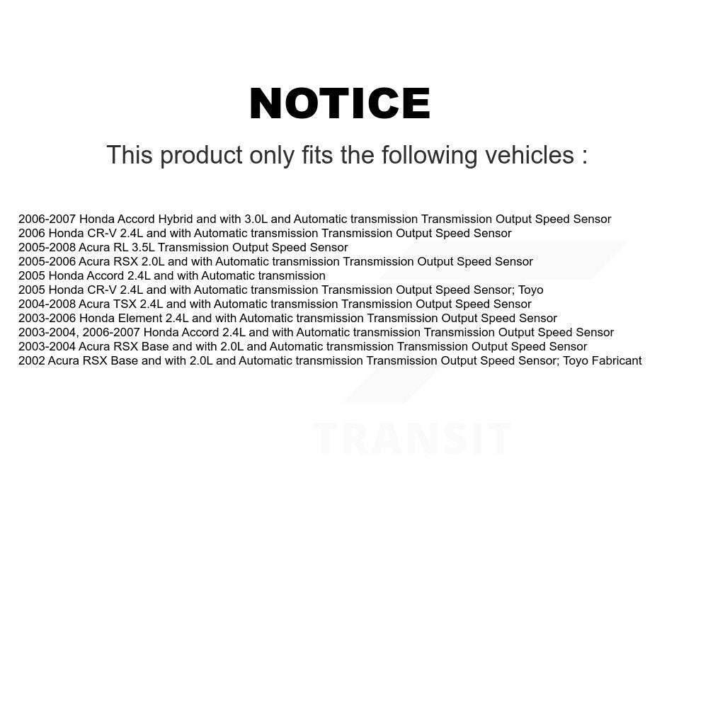 Vehicle Speed Sensor SEN-2VSS0088 For Honda Accord CR-V Acura TSX RSX Element RL