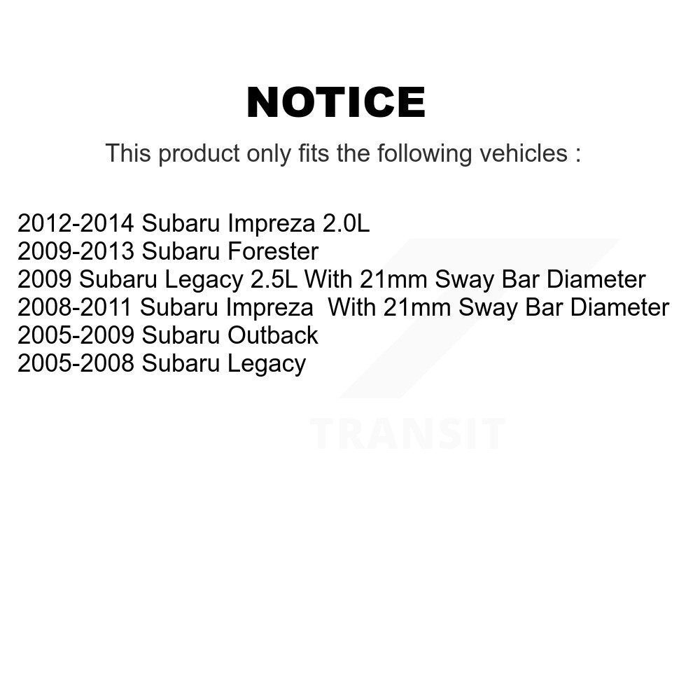 Suspension Stabilizer Bar Bushing Front To Frame TOR-K201915 For Subaru Impreza