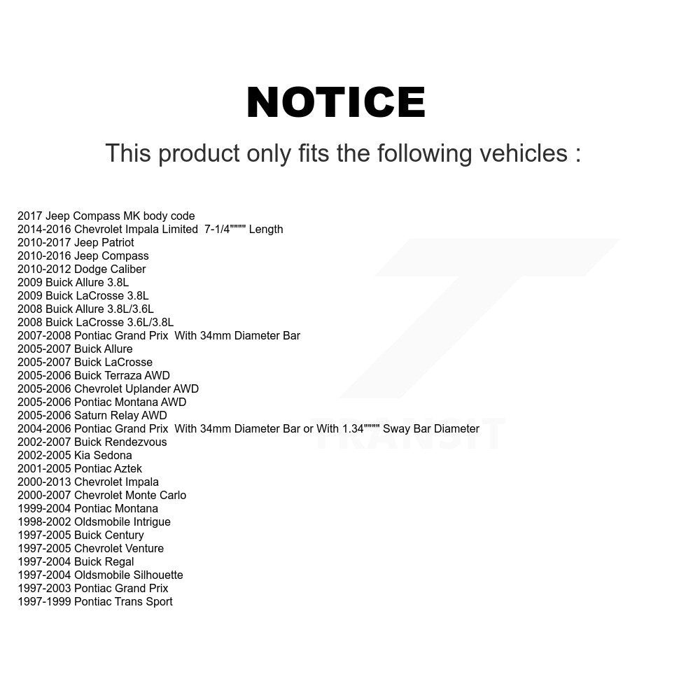 Suspension Stabilizer Bar Link Kit TOR-K5342 For Jeep Chevrolet Impala Patriot
