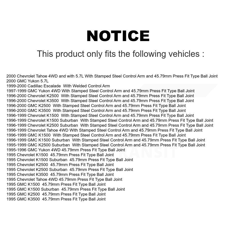 Suspension Ball Joint Front Lower TOR-K6477 For K1500 Chevrolet GMC K2500 K3500