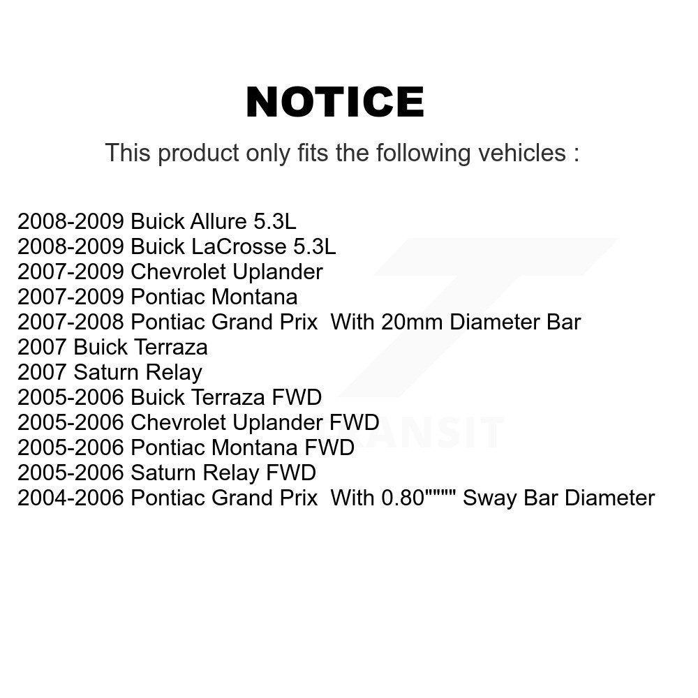 Suspension Stabilizer Bar Link Kit Front TOR-K80852 For Pontiac Montana Uplander