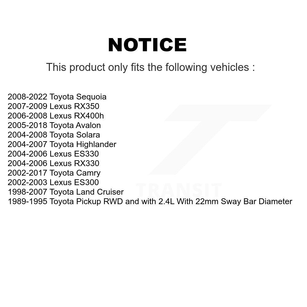 Suspension Stabilizer Bar Bushing Kit TOR-K90526 For Toyota Camry Lexus RX350